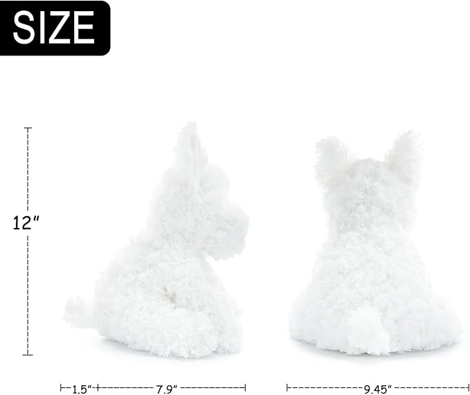 WEIGEDU West Highland White Terrier Dog White Westie Puppy Stuffed Animals Plush Toys for Kids Girls Boys Baby Birthday Bedtime Gift, 12 inches