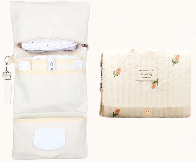 MODAKIDS Baby Bag Organizer, Waterproof Mini Diaper, Foldable Mom Travel Set, Diaper Bag Organizer, with Gift for Baby Shower (Flower)