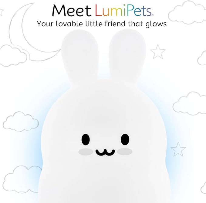 Lumipets Junior Bunny Night Light, Soft Silicone Material, 8 Soothing Colors, Cordless, Easy Control, Portable
