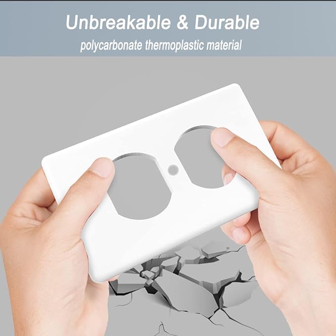 1-Gang Duplex Outlet Wall Plate Cover for Electrical outlets Unbreakable Polycarbonate Thermoplastic Outlet Cover Plate Receptacle Cover, Light Switch Cover, White, 20 Pack