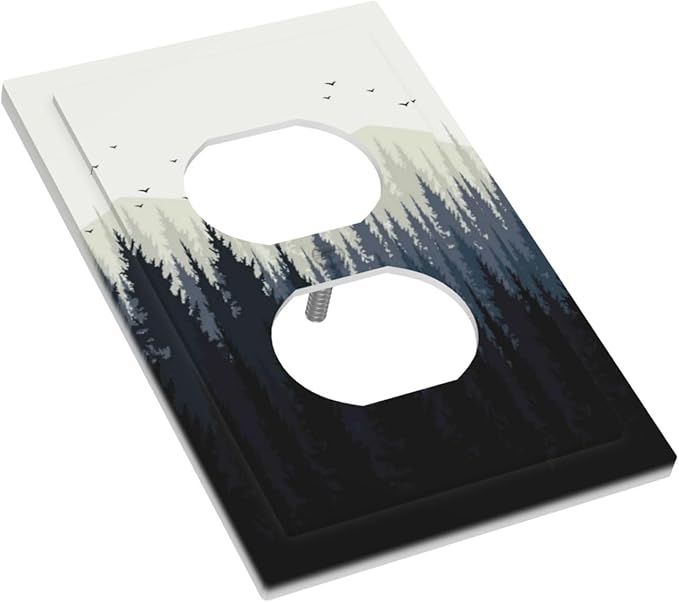 Outlet Covers Forest Pine Tree Mountains Black Bird 1 Gang Duplex Light Switch Cover Decorative Switch Plates Electrical Receptacle Faceplate Wall Plate For Bed Room Farmhouse Decor