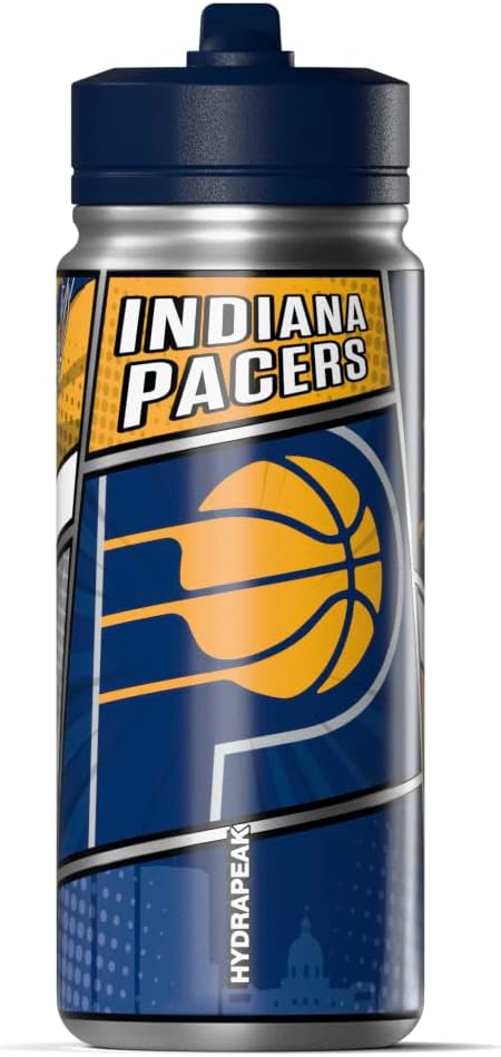 Hydrapeak x NBA Indiana Pacers 20 oz Stainless Steel Water Bottle, Officially Licensed Double Wall Insulated Sports Bottle with Straw Lid, Reusable Leakproof Gift for Kids & Adults
