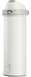 24 oz Insulated Water Bottle with Straw: Meoky Stainless Steel Metal Water Bottle with 2-in-1 Lid - Leak Proof, Cold for 24 Hours, Protective Silicone Base, BPA-Free for Sports Travel Car, Ivory