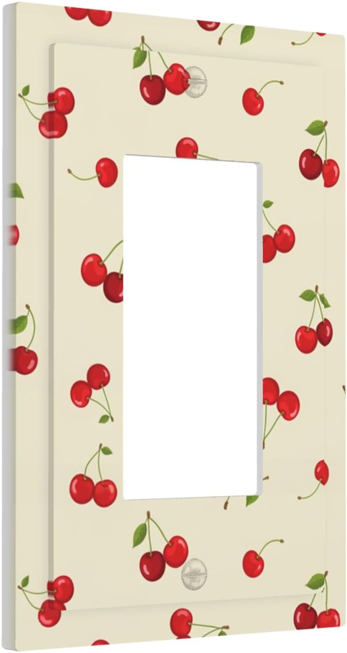 Sweet Cherry Blossom Single Rocker Switch Cover - 1-Gang Standard US Size Playful Cherry Duo Light Switch Covers, Retro Cherry Print for Girls Room Decor