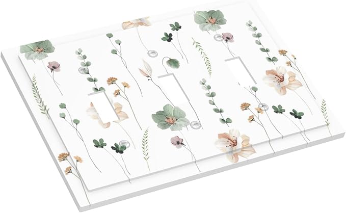 Decorative Switch Plates Watercolor Floral Botanical Flowers 3 Gang Wall Plate Triple Toggle Light Switch Cover Faceplate Electrical Wall Panels For Living Room Bed Room Decor