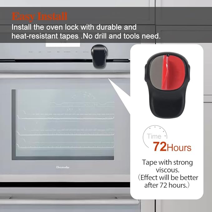EUDEMON Child Safety Heat-Resistant Oven Door Lock, Oven Front Lock for Kids Easy to Install, Use Adhesive,No Screws or Drill (1 Pack,Black)(ONLY for Flat Surface)