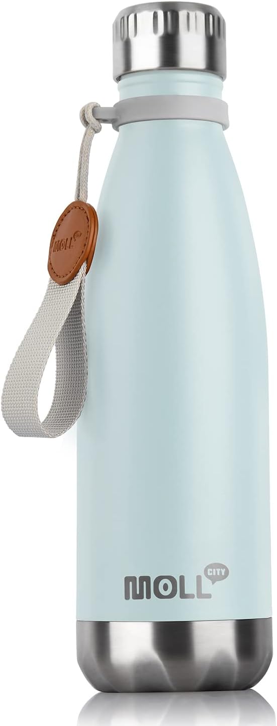 Insulated Water Bottle-17 oz Stainless Steel Double Walled Vacuum Water Bottles for School Cola Shape Leak Proof Sports Water Bottle BPA Free(Baby Blue)