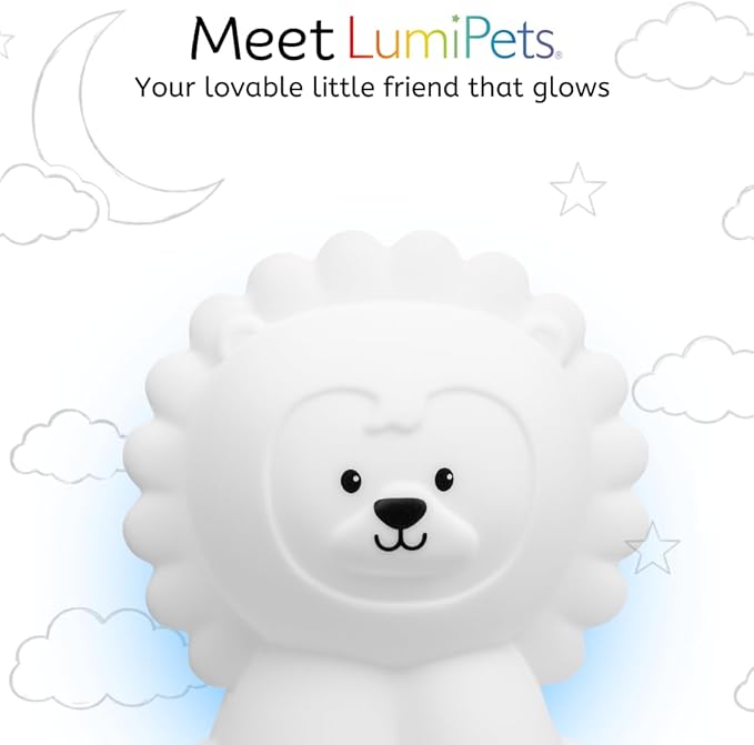 Lumipets Remote Control Silicone Night Light for Kids - Lion Design with 9 Soft Colors & Sleep Timer - Rechargeable, Battery-Operated Lamp for Bedroom | Baby Nursery, Toddler, Girls, Boys