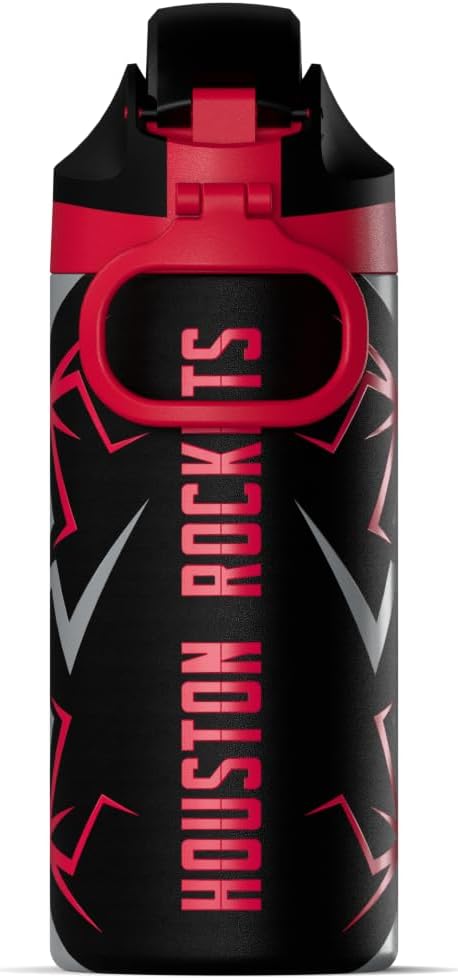 Hydrapeak x NBA Officially Licensed Houston Rockets Oasis 20 oz Insulated Kids Water Bottle, Stainless Steel Water Bottle Kids with Chug Lid, Push Button