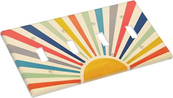 70s 60s Hippie Bohemian Minimalist Aesthetics Art Mid Century Boho Abstract Sun Sunrise 4 Gang Quad Toggle Outlet Cover Light Switch Cover Wall Plate Electrical Faceplate
