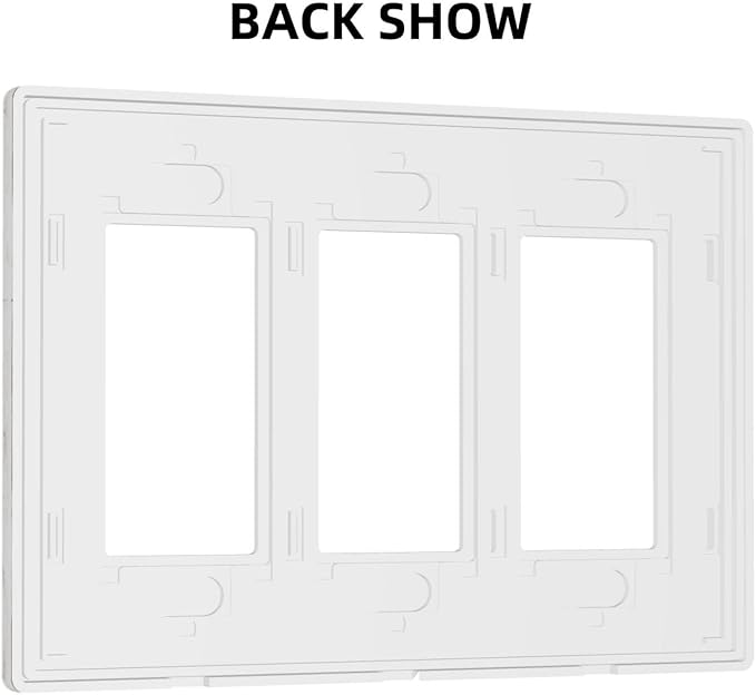 White Grey Wood 3 Gang Triple Rocker/Decor Light Switch Wall Plate Cover Decorative Electrical Faceplate for Kids Living Room Bedroom Decor Screwless 6.57" x 4.65