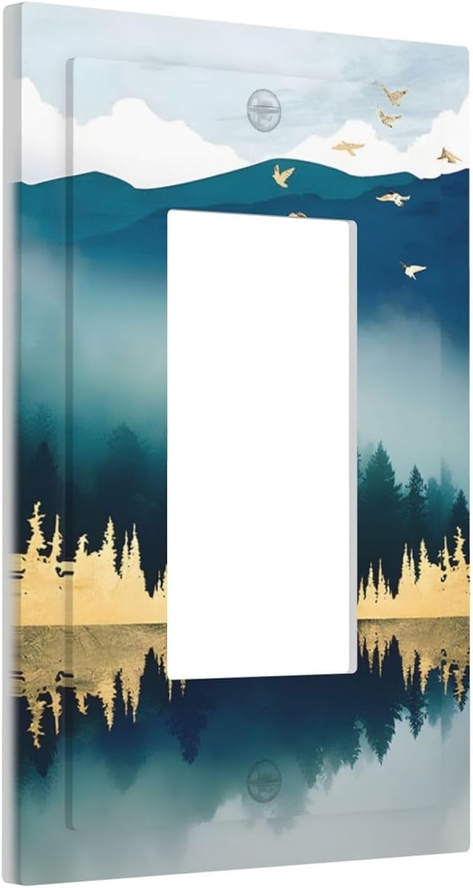 Mountains Landscape Lake Bird Reflection Decorative Outlet Covers 1 Gang Single Rocker Light Switch Cover Plate Wall Plates GFCI Faceplate for Bedroom Living Room Decor