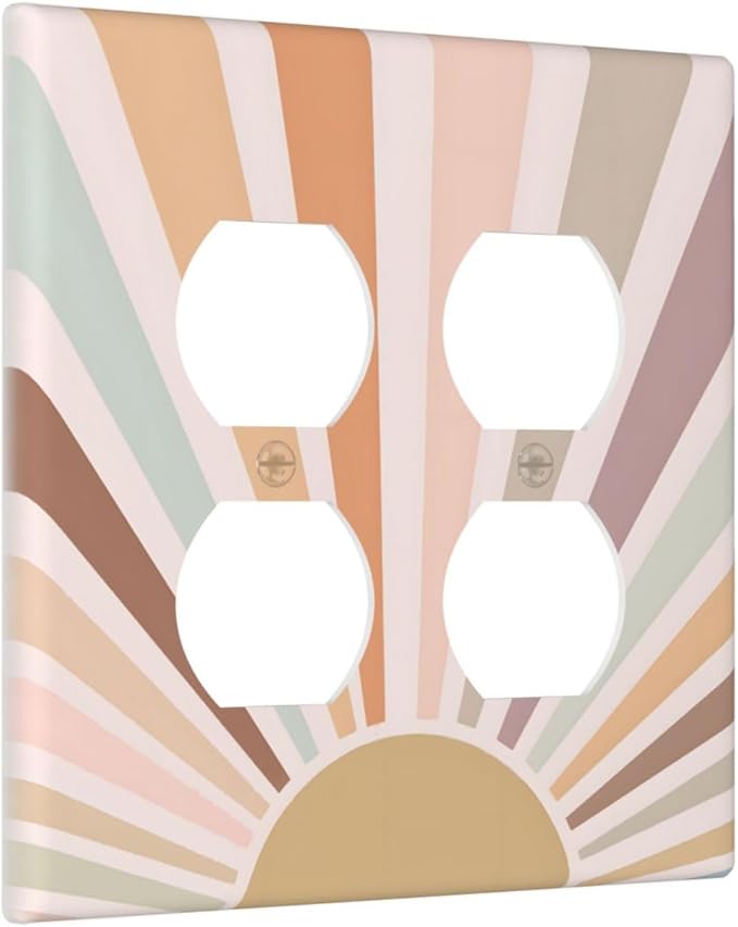 Boho Sun Rainbow Retro Aesthetic Abstract Art Sunrise Sunset Outlet Covers 2 Gang Double Duplex Decorative Light Switch Covers Electrical Wallplates Socket Faceplate for Kids Room Bedroom Decor