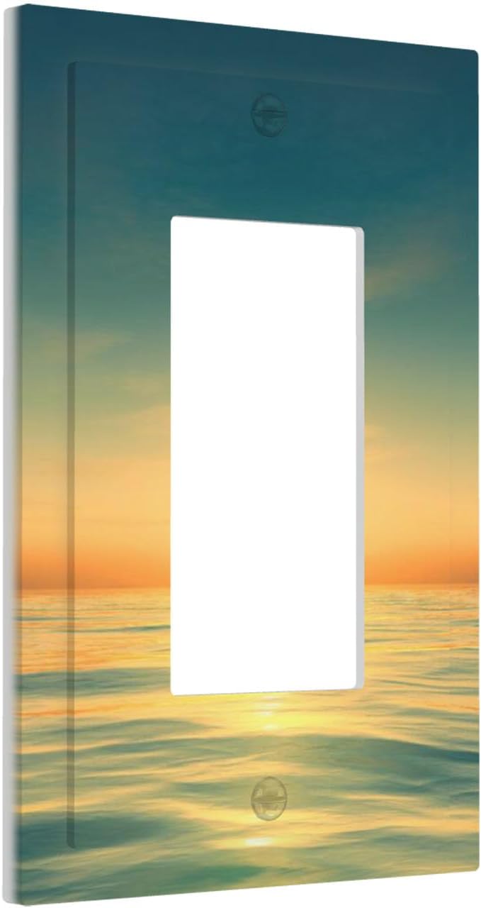 Serene Coastal Sunset Single Rocker Switch Cover - 1-Gang Standard US Size Minimalist Ocean Landscape Design Light Switch Covers for Bathroom Decor