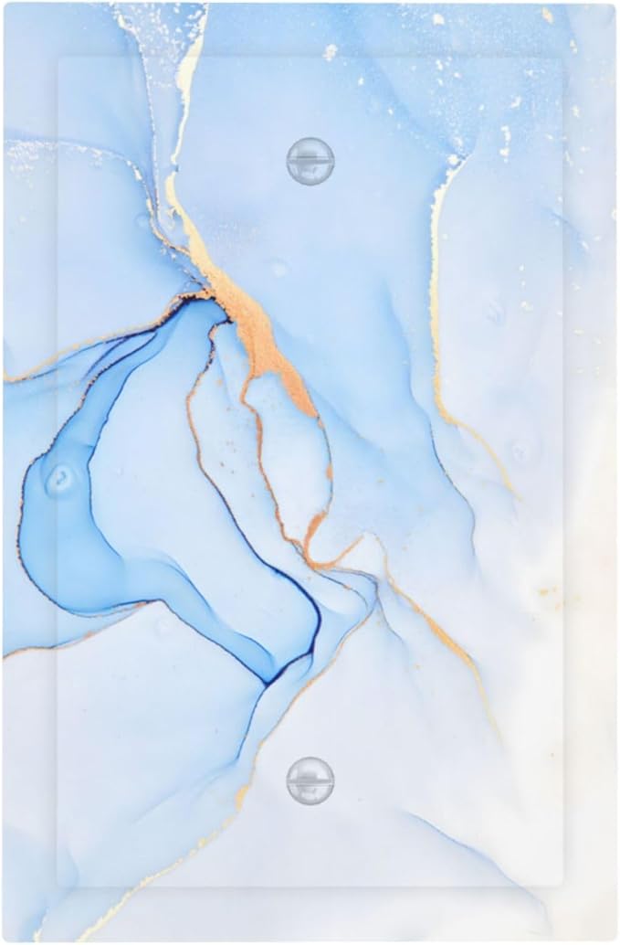 Modern Art Blue Gold Marble Abstract Luxury Print Light Switch Cover Plate 1 Gang No Device Blank Electrical Wall Plates Faceplate Decorative Switch Plate Covers for Bathroom Living Room Decor