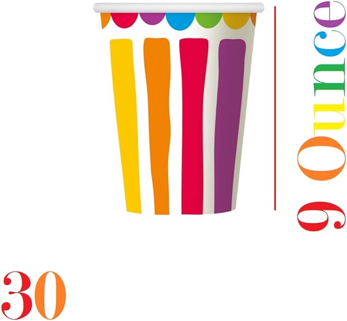 Oojami Rainbow Party Supplies Set – Serves 30 Guests Disposable Paper Plates, Cups & Napkins Colorful Birthday, Kids Party & Celebration Tableware Pack