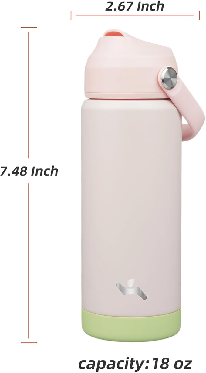 Konokyo Insulated Water Bottle with Straw Lid,18 oz Stainless Steel Vacuum Metal Bottle with Silicone Handle,Pearl