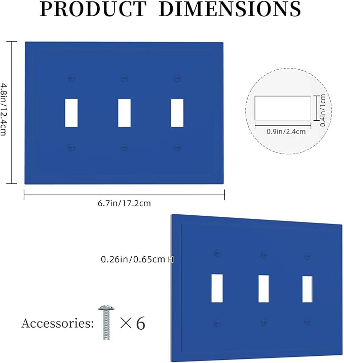 Blue 3 Gang Light Switch Plate Decorative Triple Toggle Wall Plate Cover Electrical Faceplate Switch Face Plate