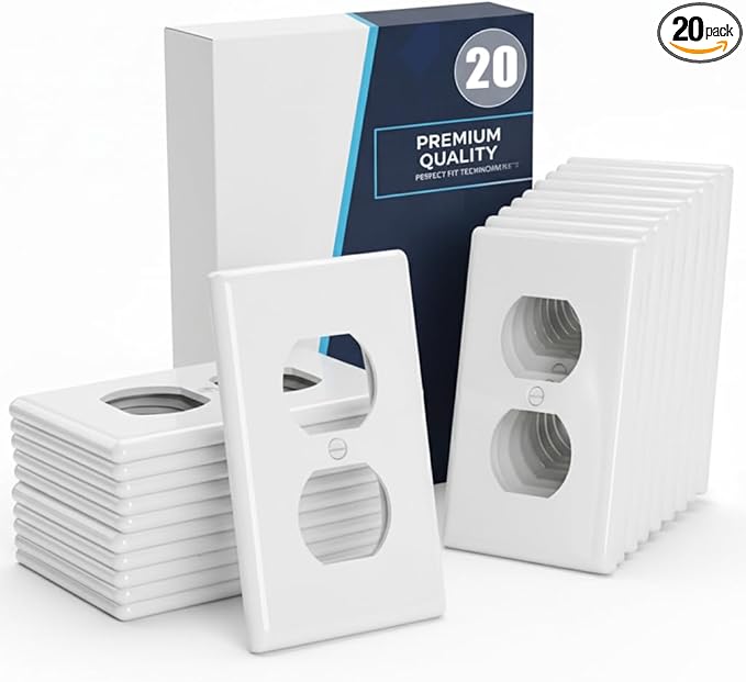Bates- Duplex Wall Plate, 20 Pack, White, Electrical Outlet Cover Plates, Wall Outlet Cover