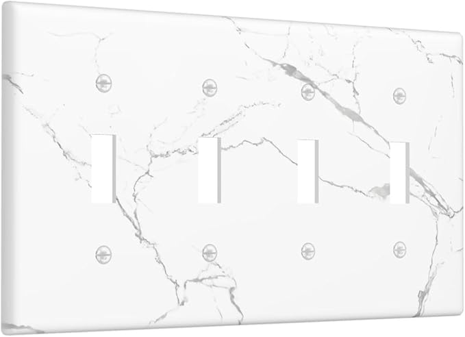 Luxurious White Marble Abstract Print Light Switch Covers Quad Toggle Electrical Faceplate 4 Gang Wall Plate Decorative Switch Plates Cover for Bathroom Kitchen Bedroom Decor