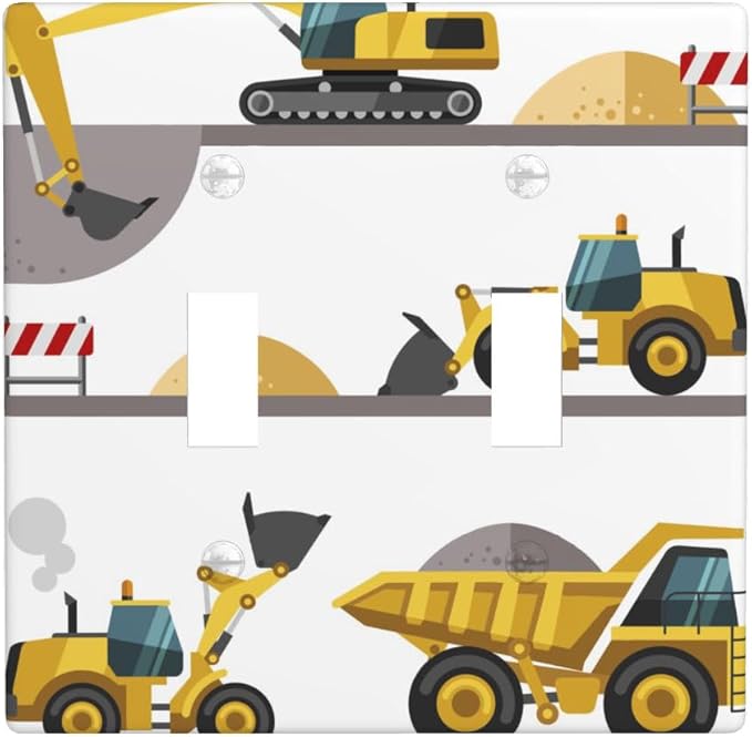 Construction Truck 2-Gang Double Toggle Switch Plate, Excavator Truck Wall Plate for Boys Room, Kids Room & Playroom