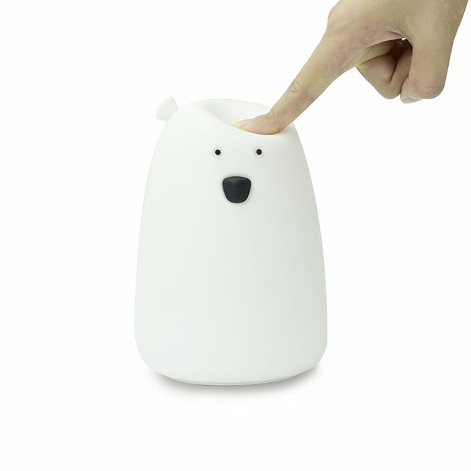 Portable Silicone LED Cartoon Night Light for Kids USB Rechargeable, Warm/White Light, 7-Color Changeable Light, Cute Children Night Lamp for Baby, Bedroom and Nursery (Bear)