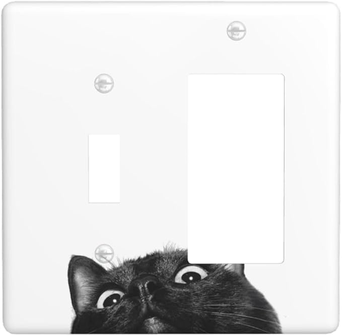 Peeping Black Cat Cute Animals Outlet Covers 1 Toggle 1 Rocker Combination Decorative Wall Plate Electrical Switch Plates Light Switch Cover Plate for Kids Room Home Decor