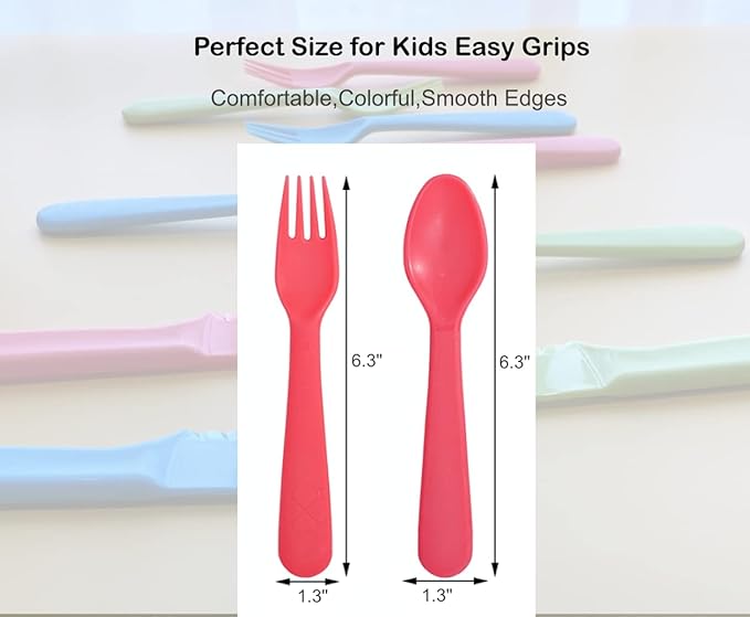 Jawbush 16 Pcs Kids Utensils, Plastic Kids Forks and Spoons, Reusable Toddler Utensils, Durable Flatware Set for Lunch Box, Easy to Use, BPA Free