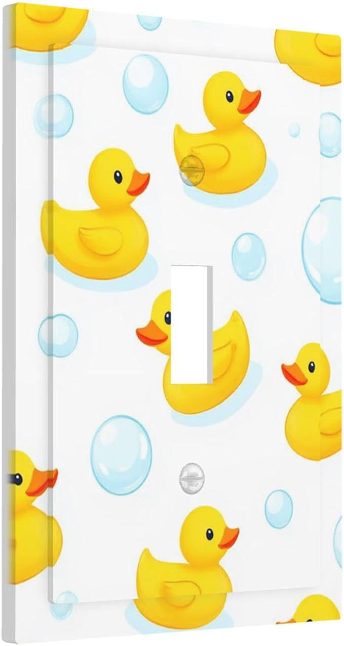 Cute Rubber Ducks & Bubbles Bath Time 1-Gang Toggle Light Switch Plate, Bathroom Funny Duck Decorative Wall Plate for Boys & Girls Bathroom