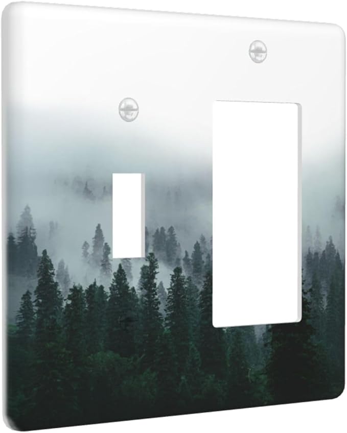 Forest Pine Forest Foggy Mountain Natural Scenery Outlet Covers 1 Toggle 1 Rocker Combination Decorative Wall Plate Electrical Switch Plates Light Switch Cover Plate for Bed Room Living Room Decor