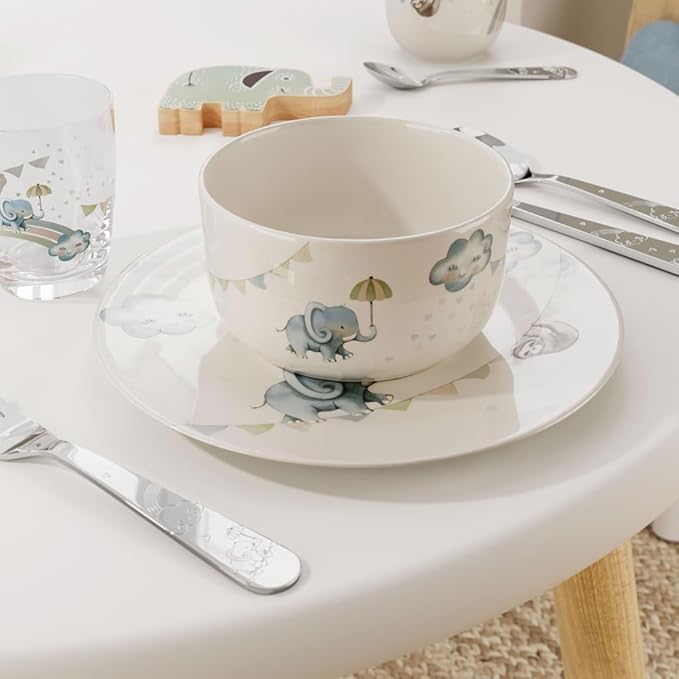 Villeroy & Boch - Boho Kids "Walk Like an Elephant" Children's Bowl, Porcelain Bowl in Boho Style, Diameter 12.5 cm, Dishwasher Safe, Microwave Safe