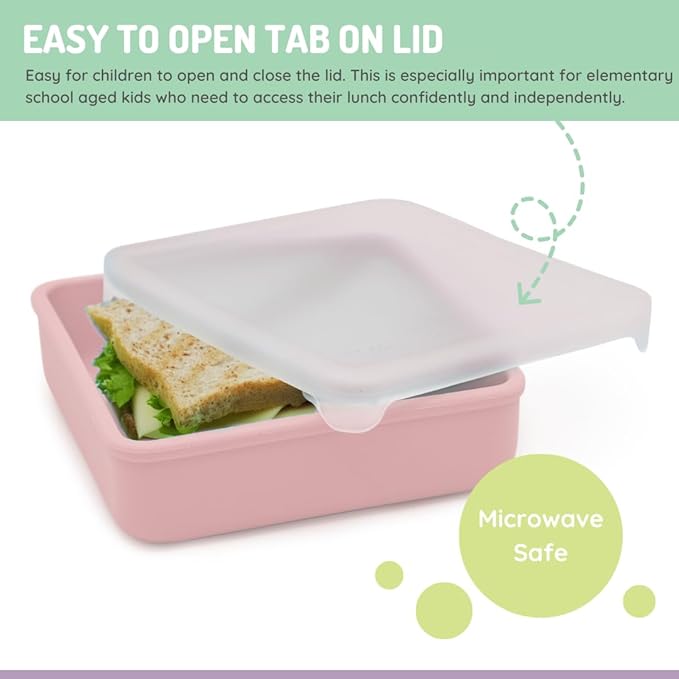 melii Reusable Silicone Sandwich Container | Leak-Resistant Food Storage with Easy-Open Lid, BPA-Free, Dishwasher & Microwave Safe, Lunch Box for Kids & Adults (Pink)