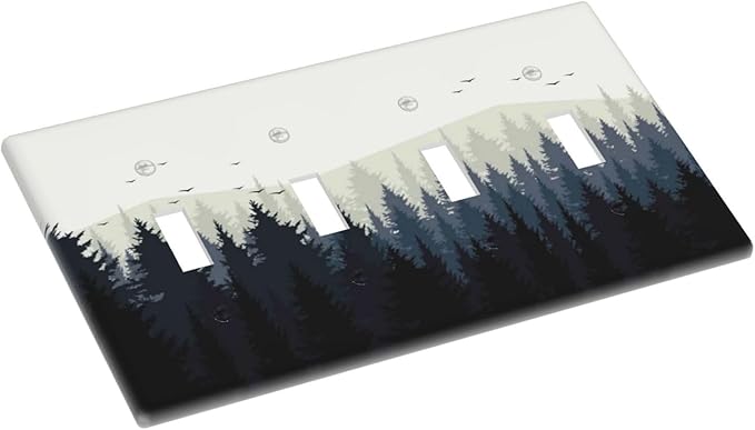 Light Switch Covers Forest Pine Tree Mountains Black Bird Quad Toggle Electrical Faceplate 4 Gang Wall Plate Decorative Switch Plates For Bed Room Farmhouse Decor