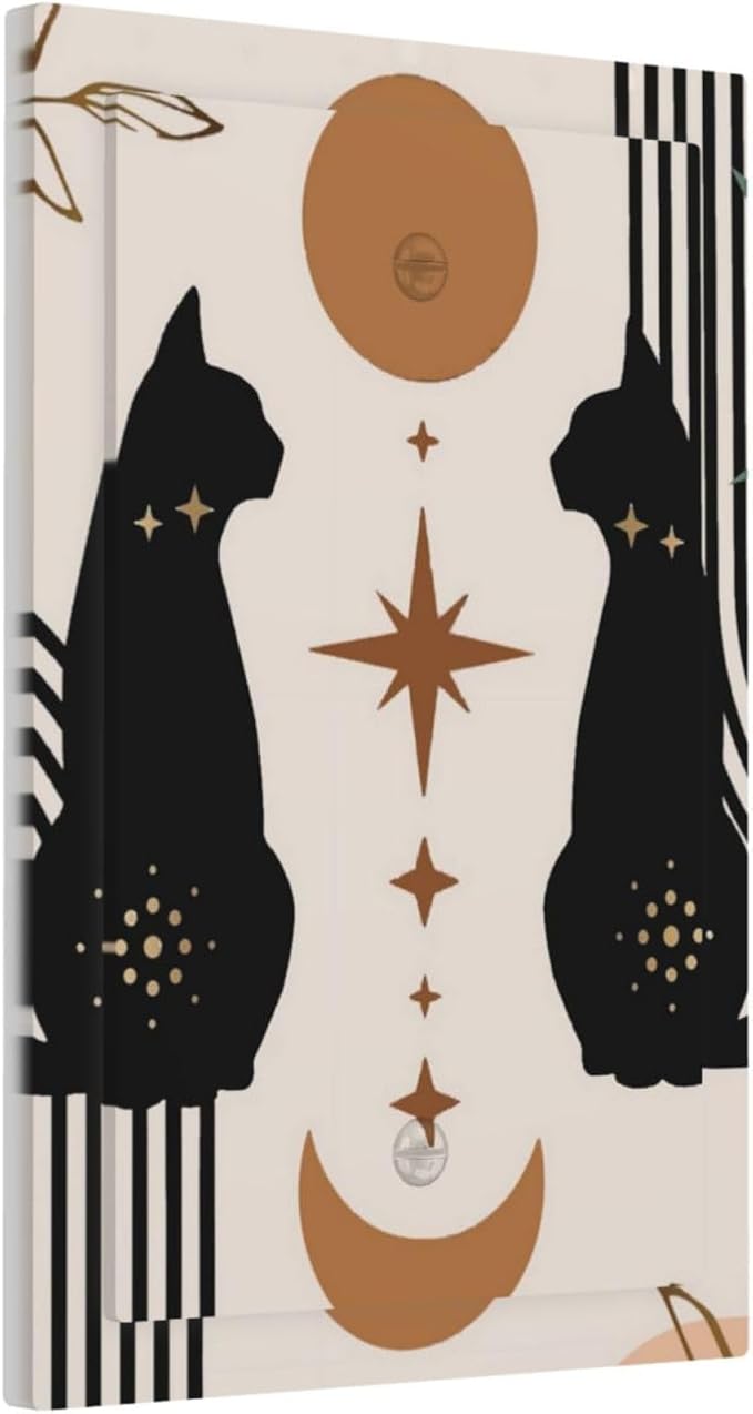 Funny Kids Black Mid Century Boho Cat 1-Gang No Device Decorative Blank Receptacle Wall Plate Outlet Cover Abstract Moon Phase Art Light Switch Electrical Face Plate Cover for Unused Outlets/Switches