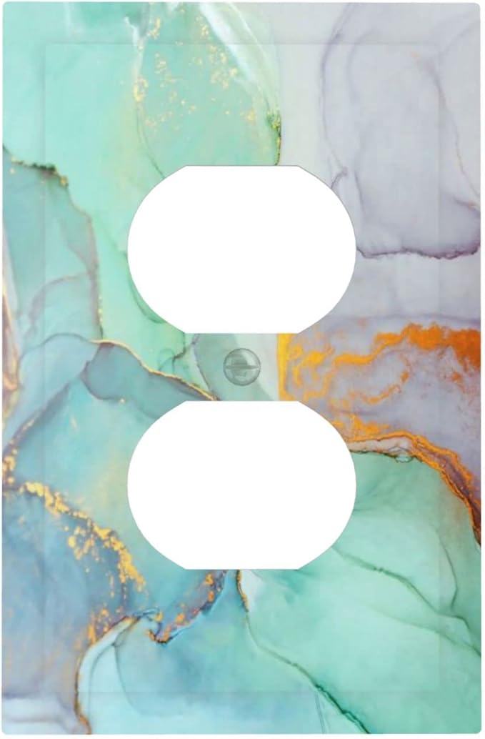 Colourful Marble Watercolor Abstract Ink Paint Blue Green Jade Texture Purple Gold Stripes Outlet Wall Plate Decorative Single Duplex Cover 1 Gang Electrical Receptacle Cover Bathroom Faceplate Green