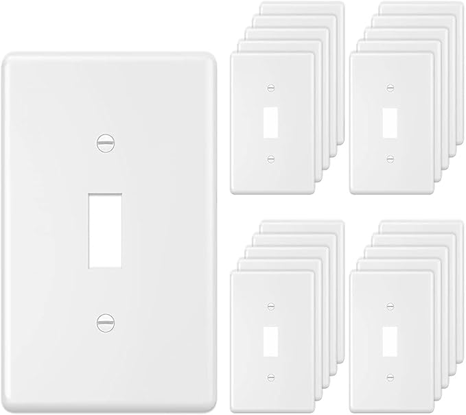 Toggle Light Switch Cover Plate Single Decor Wall Plate 1-Gang Electrical Faceplate, White (20-Pack)