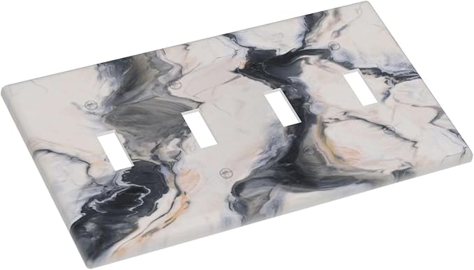 Abstract Marble Textured Modern Luxury Print Light Switch Covers Quad Toggle Electrical Faceplate 4 Gang Wall Plate Decorative Switch Plates Cover for Bathroom Kitchen Decor