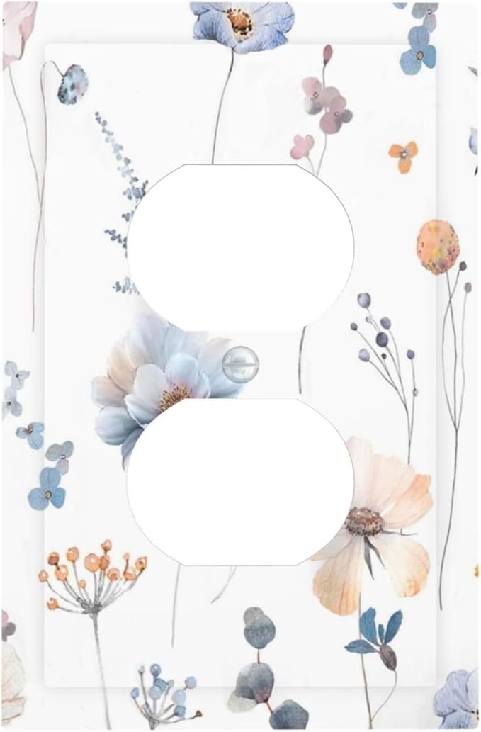 Wildflowers Plant Leaves Floral Berry Outlet Covers 1 Gang Duplex Light Switch Cover Decorative Switch Plates Electrical Receptacle Faceplate Wall Plate for Bed Room Living Room Decor