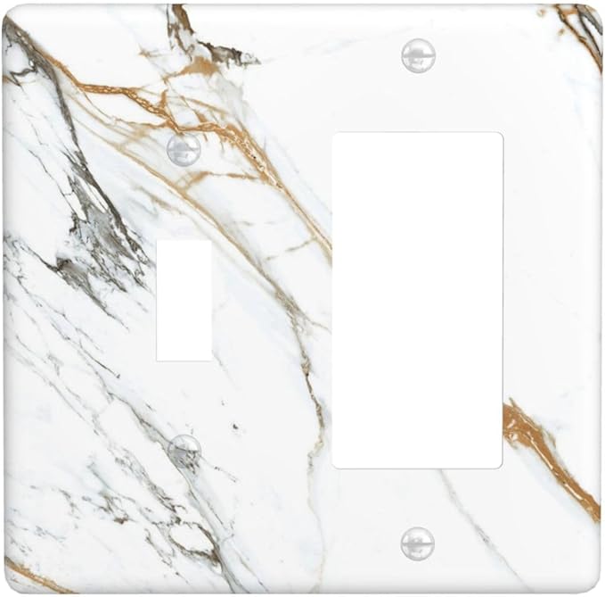 White Gold Marble Modern Abstract Luxury Print Outlet Covers 1 Toggle 1 Rocker Combination Decorative Wall Plate Electrical Switch Plates Light Switch Cover Plate for Bathroom Kitchen Decor