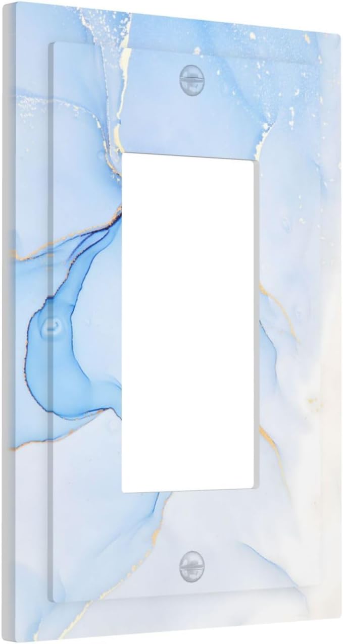 Modern Art Blue Gold Marble Abstract Luxury Print Decorative Outlet Covers 1 Gang Single Rocker Light Switch Cover Plate Wall Plates GFCI Faceplate for Bathroom Living Room Decor