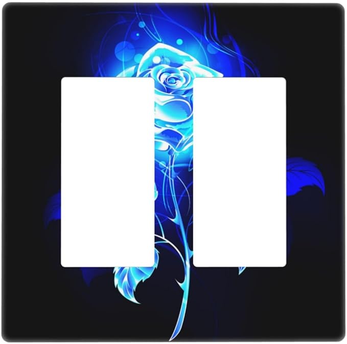 Blue Golden Rose Flower 2 Gang Double Rocker/Decora Light Switch Cover Decorative Outlet Wall Plate Electrical Faceplate Home Family Art Decor Screwless