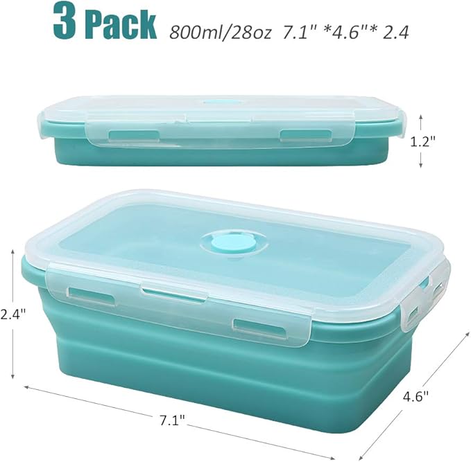 Alimat PluS Silicone Food Storage Containers with Lids, 3 Pack Set 27oz(800ml) Collapsible Meal Prep Lunch Containers, Microwave, Freezer and Dishwasher Safe