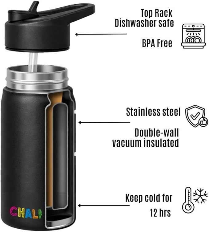 Kids Water Bottle 11.9oz Stainless Steel Vacuum Insulated with Washable Markers Included, Decorate Your Own Water Bottle, Dishwasher Safe, Easter Basket Stuffers for Boys & Girls