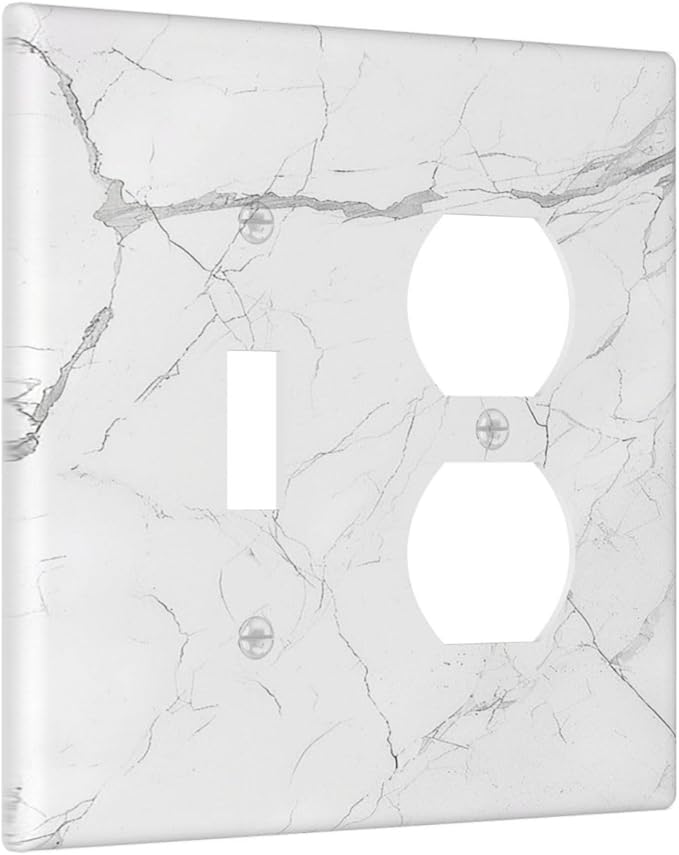 Wallplates White Grey Abstract Modern Marble 1 Toggle 1 Duplex Switch Plate Electrical GFCI Faceplate Decorative Light Switch Covers for Bathroom Kitchen Decor