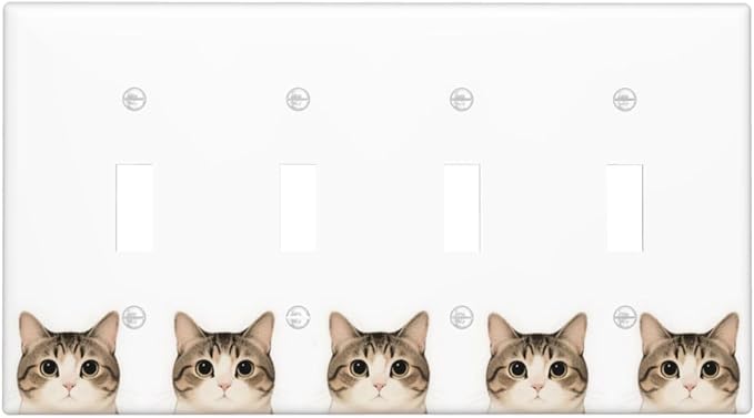 Cat Quad Toggle Wall Plate Decorative 4 Gang Light Switch Covers Electrical Switchplate Home Decorate Faceplat for Bathroom Bedroom Kitchen Room 4.5 x 8 Inch