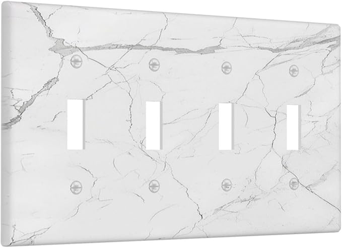 Light Switch Covers White Grey Abstract Modern Marble Quad Toggle Electrical Faceplate 4 Gang Wall Plate Decorative Switch Plates for Bathroom Kitchen Decor