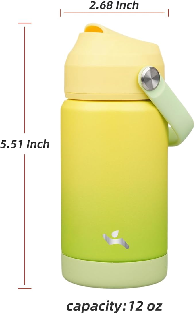 Konokyo Insulated Water Bottle with Straw Lid,12 oz Stainless Steel Vacuum Metal Bottle with Silicone Handle,Lime
