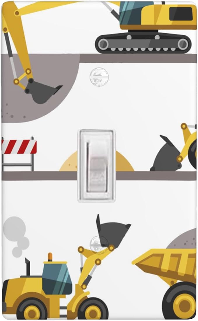 Construction Truck 1-Gang Toggle Light Switch Plate, Excavator Truck Wall Plate for Boys Kids Room, Playroom & Bedroom