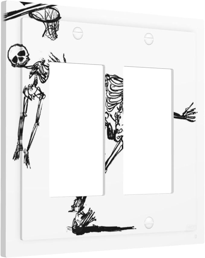 Decorative Outlet Covers Skeleton Basketball Funny Skull Stick Figure 2 Gang Double Gfci Rocker Electrical Wall Panels Light Switch Cover Plate For Home Office Decor
