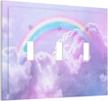 Rainbow in the Clouds Triple Toggle Wall Plates Pink Art Panel 3 Gang Light Switch Cover Decorative Purple Cloud Electrical Switchplate Faceplate Cute Dimmer for Bedroom Kidroom Nursery Decor